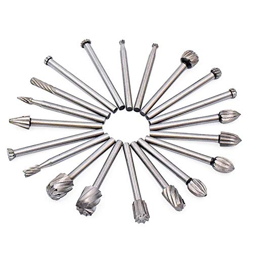 Yakamoz 20pcs 1/8" (3mm) Shank High Speed Steel Rotary Files Burrs Wood Milling Rotary File Burr Set for DIY Woodworking Carving Engraving Drilling YAKAMOZ