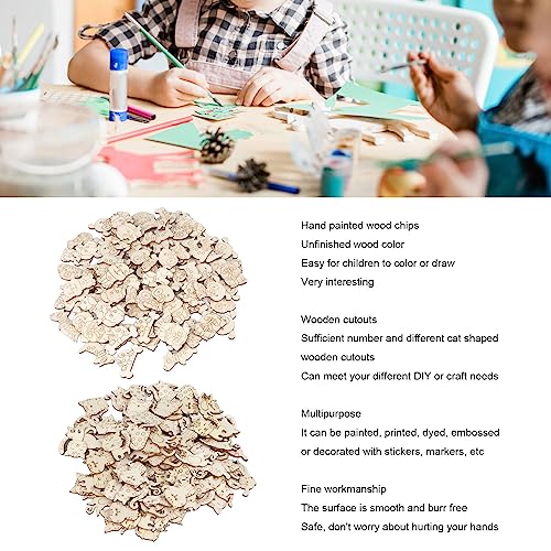 200 Pcs Unfinished Wooden Animal Cat Dog Shapes Wooden Cutouts Chips Colorable Animal Crafts Empty Wooden DIY Ornaments for Home Kindergarten Tissting