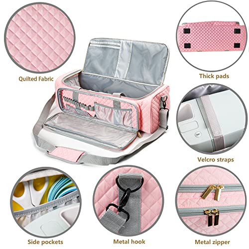 AMOIGEE Carrying Case for Cricut Explore Air 2, Cricut Maker 3, Cricut Explore 3, Pink Storage Organizer for Cricut accessories, Quilted Cricut Bag AMOIGEE