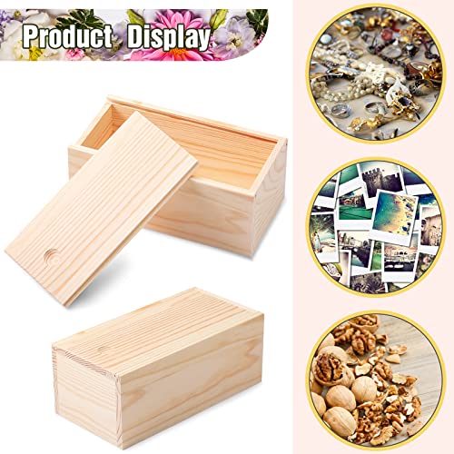 3 Pieces 7.87 x 3.94 x 3.15 Inch Unfinished Wood Box with Sliding Lid, Small Wooden Storage Crates Container Empty Gift Boxes Pencil Box for Crafts Blulu