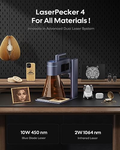 LaserPecker 4 Laser Engraver with Rotary and Slide Extension, Fiber and Diode Laser Engraving Machine for Metal Wood Plastic Acrylic Leather Jewelry LaserPecker