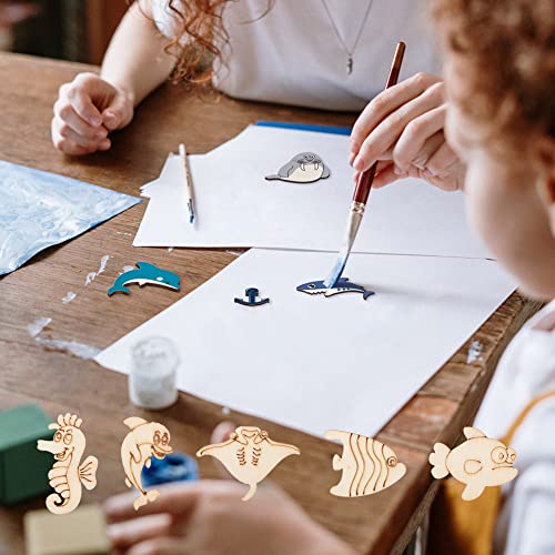 300Pcs Ocean Themed Pattern Wood Pieces Unfinished Wooden Marine Animal Cutouts Blank Wooden Paint Crafts for Kids Home Decoration DIY Craft Project EEE ELECRELIVE