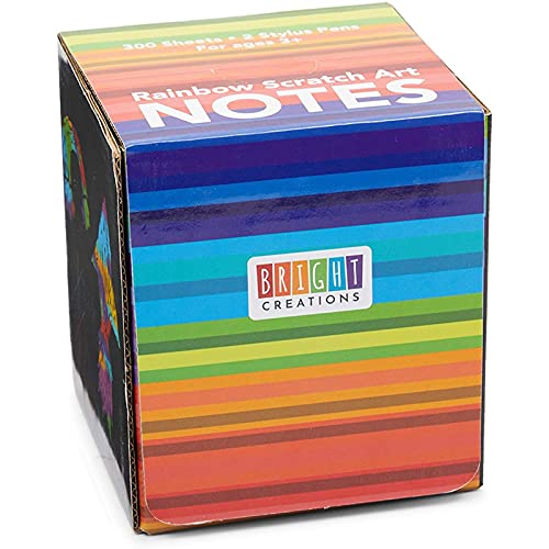 Rainbow Scratch Off Notes with 2 Wood Styluses Sticks (3.5 in, 300 Sheets) Bright Creations