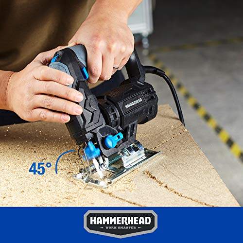 Hammerhead 4.8-Amp 3/4 Inch Jig Saw with 2pcs Wood Cutting Blades, Variable Speed and Orbital Function - HAJS048 Hammerhead