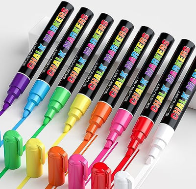 Durable Chalk Markers - 8 Color and 24 Labels - Dry & Wet Erase Marker Pens - Chalkboad Markers for Kids, Liquid Chalk Markers Erasbale, Window