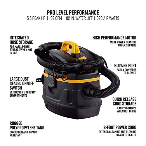 Vacmaster Professional - Professional Wet/Dry , 5 Gallon, Beast Series, 5.5 HP 1-7/8" Hose Jobsite Vac (VFB511B0201), Black Vacmaster