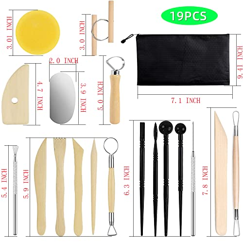 Pottery Clay Sculpting Tools for Polymer, Yagugu 19Pcs Basic Wood Ceramics Carving Tool Supplies kit Accessories for Kids, Adults and Artists Yagugu