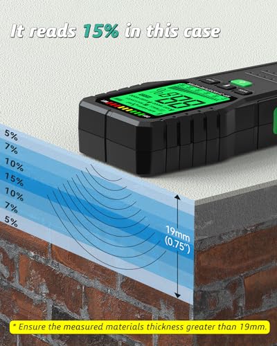 Pinless Moisture Meter for Walls,Wood Moisture Meter for Lumber,Floor Water Leak Detector Lumber Moisture Tester on Softwood and Hardwood,Firewood, RDINSCOS