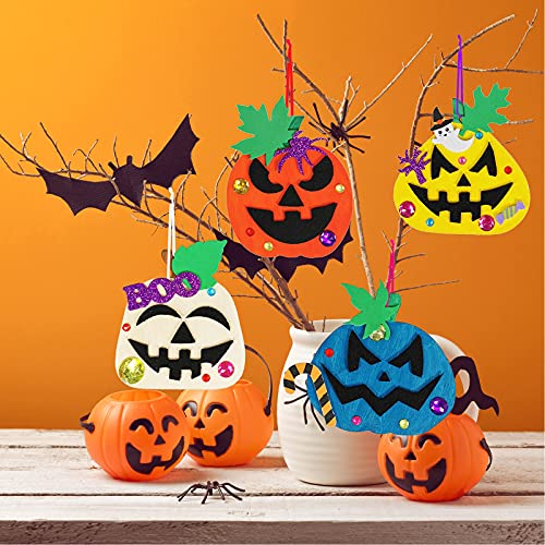 Winlyn 63 Sets Halloween Craft Kits Fall Crafts DIY Wooden Pumpkin Ornaments Decorations Art Sets Unfinished Wood Pumpkins Halloween Stickers for Winlyn