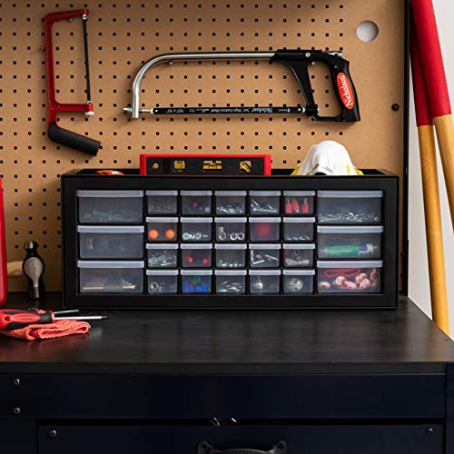 IRIS USA 26 Drawer Stackable Storage Cabinet for Hardware Crafts and Toys, 21.69-Inch W x 7-Inch D x 8.75-Inch H, Black - Small Organizer Utility IRIS