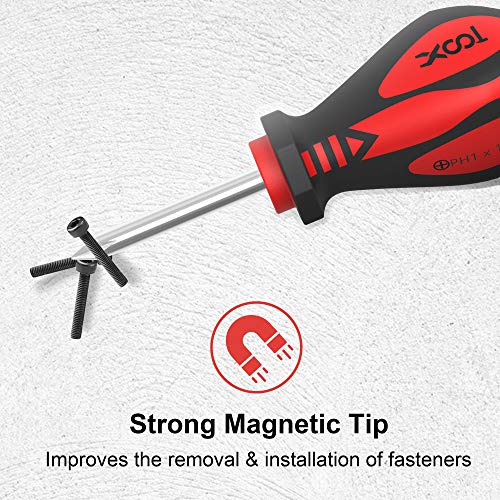 XOOL Magnetic Screwdriver Set 18 PCS, Professional Cushion Grip 9 Phillips and 7 Flat Head Tips Screwdriver Non-Slip for Repair Home Improvement XOOL