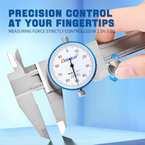 Dasqua 6 inch Dial Caliper Measuring Tool,High Precision,Accuracy ±0.001",Double Shock-Proof for Machinists,Laboratory Dasqua