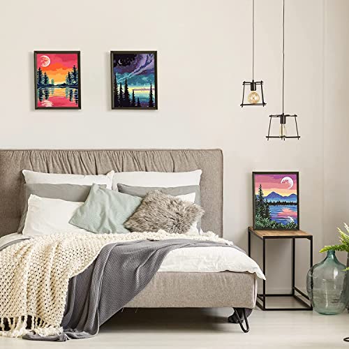 Magicfly 3 Pack Paint by Number for Adults Beginner, Moon Lake Landscape DIY Painting by Number Kit, Easy Acrylic Paint by Numbers on Canvas, 9x12 Magicfly