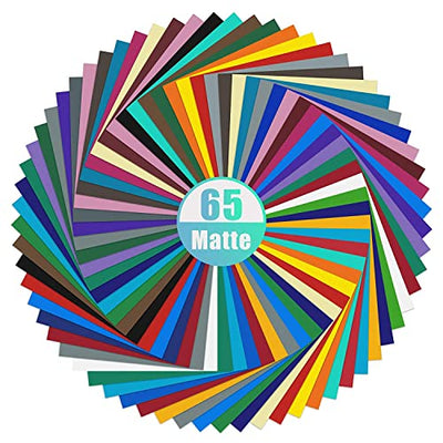 IModeur Matte Vinyl 65 Pack Permanent Vinyl Sheets (12” x 12”) - Bundle of 32 Assorted Matt Colors - Adhesive Craft Outdoor Vinyl for Cutting