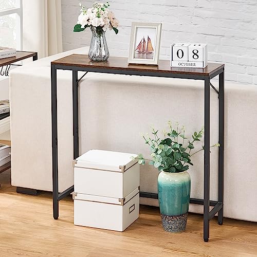 Narrow Industrial Console Table with 2 Support Bars – Versatile Entryway & Display Table in Rustic Brown and Black HOMCENES