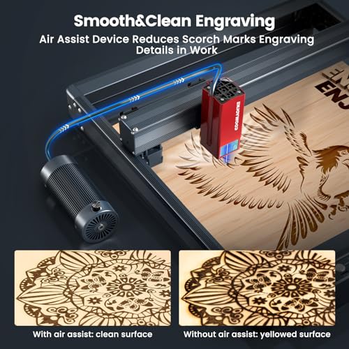 ENJOYWOOD Laser Machine 20W Output Power with Air Assist& Rotary Roller Laser Engraving 0.08 * 0.1mm Compressed Spot Laser Engraver Cutter Machine ENJOYWOOD