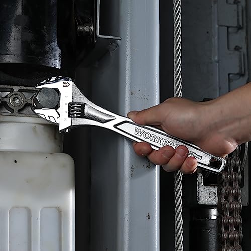 WORKPRO 10" Adjustable Wrench, Heavy Duty Spanner with Inch/Metric Scale, Premium Cr-V Steel, Chrome Plated WORKPRO