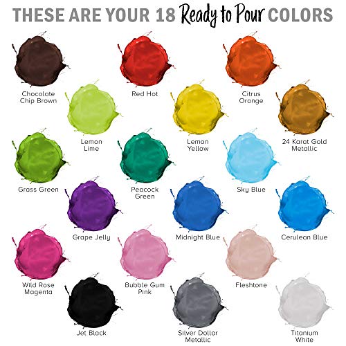 U.S. Art Supply Pouring Masters 18 Color Ready to Pour Acrylic Pouring Paint Set - Premium Pre-Mixed High Flow 2-Ounce Bottles - for Canvas, Wood, U.S. Art Supply