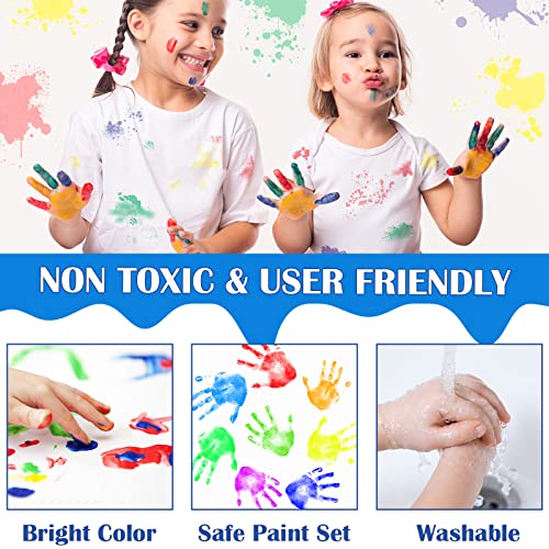 AROIC Washable Finger Paint set, 82 Pack Washable Kids Paint Set with 12 Color Finger Paints, Sponges, Paint Brushes, Waterproof Paint Apron, Palette AROIC