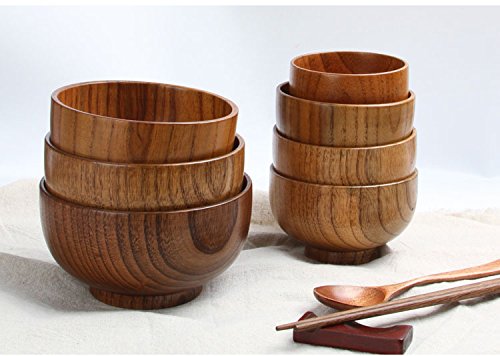 Cospring Handmade Wood Bowl, Mug, for Rice, Soup, Dip, Coffee, Tea, Decoration (4PCS Jujube Bowls, M: 4.5'' Dia x 2.6'' High) Cospring