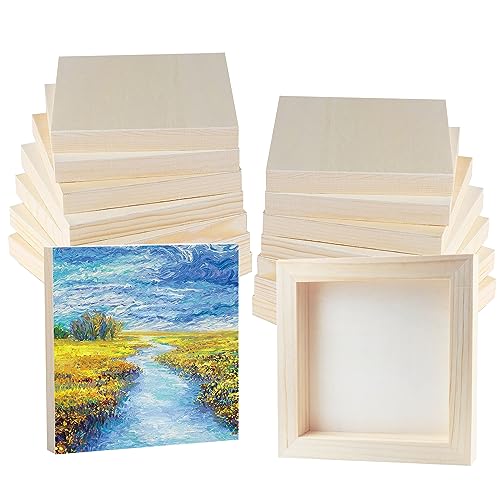 16 Pack Wood Board 4 x 4 inch Unfinished Wooden Canvas Board Square Wood Board Wooden Canvas Board Blank Wooden Canvas for Painting Painting Pouring Voittozege