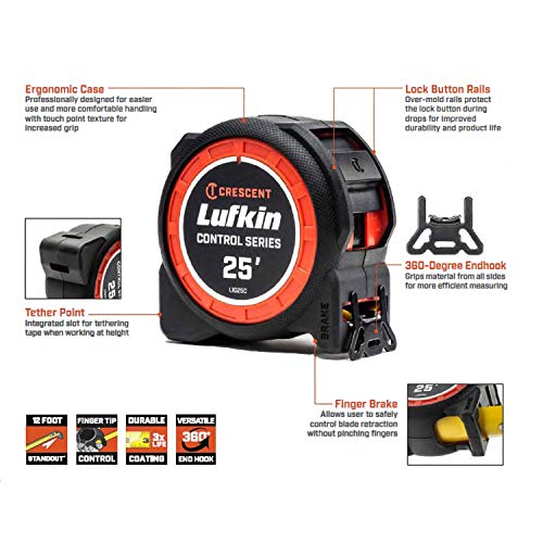 Crescent Lufkin 1-3/16 x 25' Command Control Series Black Clad Tape Measure - L1025CB Lufkin