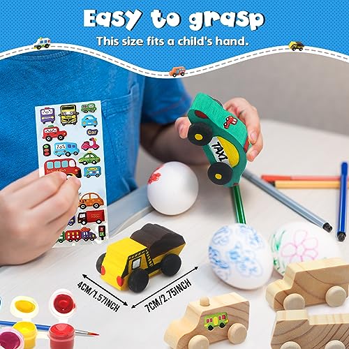 ColCospie Wooden Cars to Paint for Kids,Come with 12pcs DIY Wooden Cars for 12pcs of Color Pigments and 1pcs Car Styling Sticker ColCospie