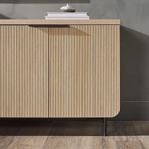 Walker Edison Modern Scandinavian Fluted Door Kitchen Storage Sideboard Buffet Cabinet Console, 69 Inch, Coastal Oak/Black Walker Edison