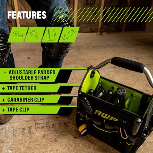 AWP 12 Inch Pro Tool Tote with Rotating Handle for Easy Tool Access, Water-Resistant Construction AWP