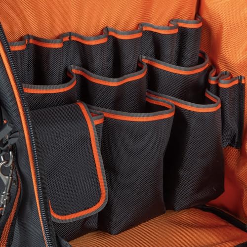 Klein Tools 55482 Tool Bag Backpack, Heavy Duty Tradesman Pro Tool Organizer with 21 Pockets and Large Interior, Water Resistant Klein Tools