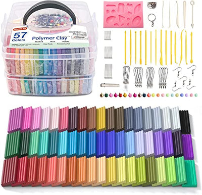 Polymer Clay, Shuttle Art 57 Colors Oven Bake Modeling Clay, Creative Clay Kit with 19 Clay Tools and 10 Kinds of Accessories, Non-Toxic, Non-Sticky,