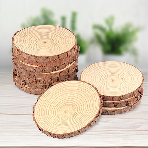 11 PCS 6.3-7.1 Inch Natural Wood Slices, Unfinished Pine Wood Circles with Barks for Coasters, DIY Crafts, Christmas Rustic Wedding Ornaments and GNIEMCKIN