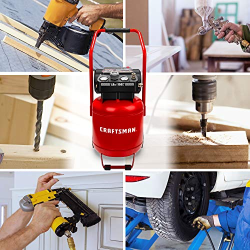Craftsman Air Compressor, 10 Gallon Peak 1.8 Horsepower Oil-free Compressor, Max 150 PSI, Vertical Compressor Air Tools, Model: CMXECXA0331042 Craftsman