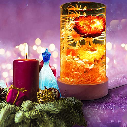 Voaesdk Cylinder Light Resin Mold,LED Silicone Resin Mold with 2 Pcs USB Powered Wooden Lighted Base Stand for DIY Table Crafts Party Wedding Desktop Voaesdk