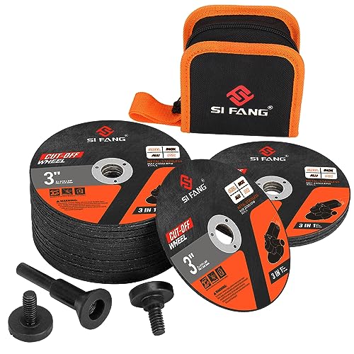 SI FANG 25Pcs 3 inch Cut Off Wheels with 1/4 in Mounting Mandrel Kit for Die Grinder, 3/8" Arbor Cutting Wheel with Pouch for Metal & Stainless Steel SI FANG