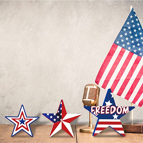 Whaline 3 Sizes 4th of July Wooden Stars Cutouts Patriotic Wooden Stars Unfinished Blank Slice Ornament for Independence Day Christmas Farmhouse Home Whaline