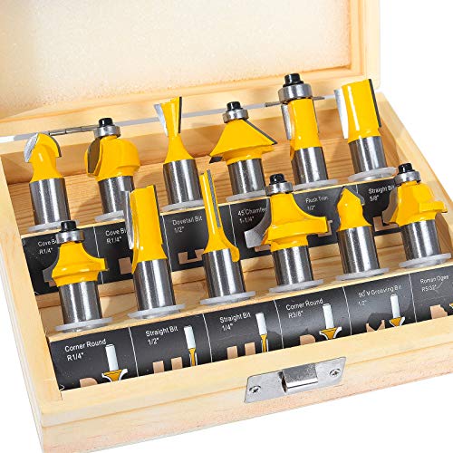 TOOLDO Router Bits 12 Pcs Set, 12 Pieces 1/2" Shank, Beginner Router Bit Kit for DIY, Woodworking Project, High Grade TOOLDO
