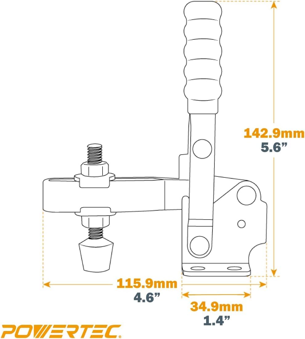 POWERTEC 4PK Toggle Clamp, 500 lbs Capacity, 12130 Quick Release Vertical Clamps w/Antislip Rubber Pressure Tip for Woodworking Jigs and Fixtures, POWERTEC