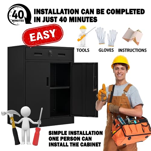 TaskStorz Metal Garage Storage Cabinets,Metal File Cabinet with 1 Locking Drawers, Lockable Storage Cabinets for Office, Home, Garage, Warehouse TaskStorz