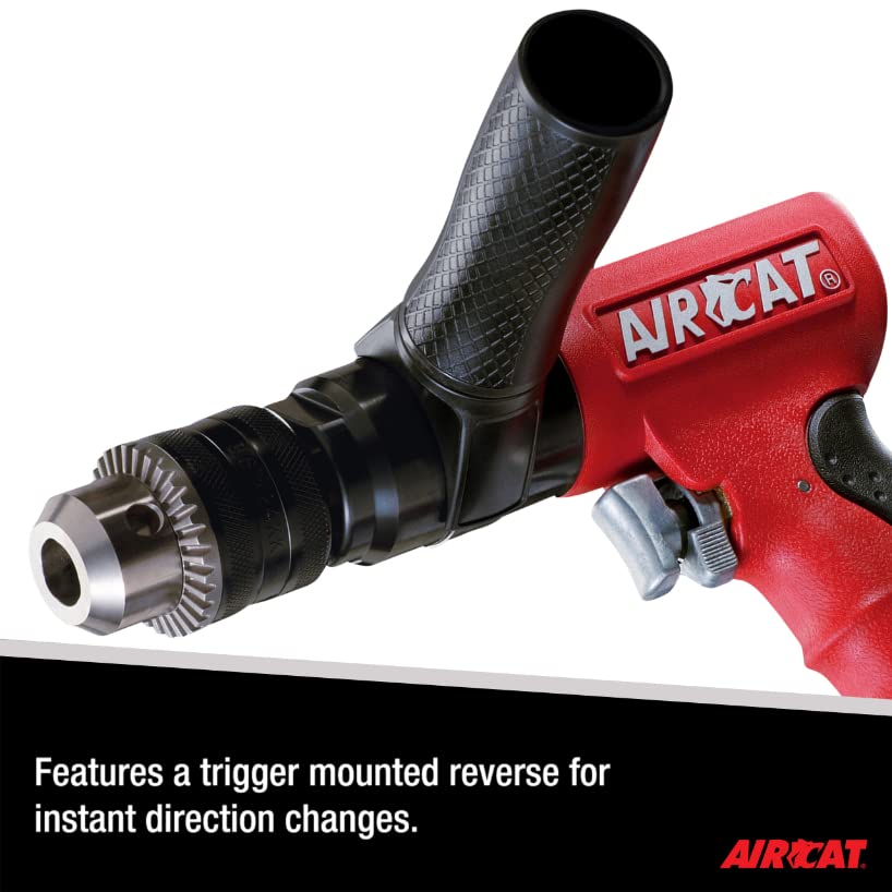 AIRCAT Pneumatic Tools 4450: 1/2-Inch Reversible Composite Drill Air Tool, Side Handle, 400 RPM, 60 HP Motor AIRCAT