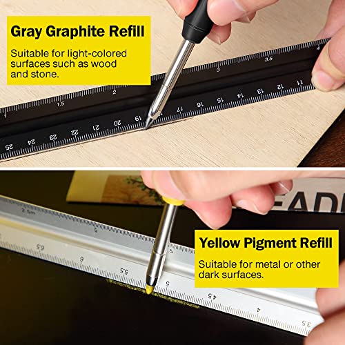 Hiboom 2 Pack Solid Carpenter Pencil with 14 Refill, Long Nosed Deep Hole Mechanical Marker Built-in Sharpener for Woodworking Architect Fathers Day Hiboom
