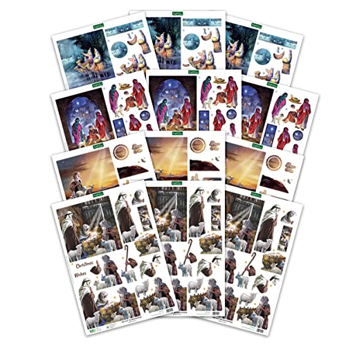 Katy Sue Nativity-Themed Paper Tole 3D Die Cut Decoupage Selection Pack. Contains 12 Die-Cut Sheets in Letter Size (4 Designs, 3 Copies of Each Katy Sue