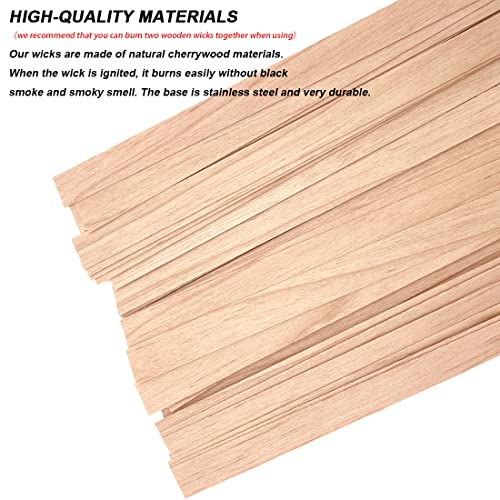 50 Pcs Wooden Candle Wicks + + 50pcs 304 Stainless Steel Base + 50 Double-Sided Stickers,Thickened Wood Wicks with Iron Stand & Candle Wick Trimmer& CKANDAY