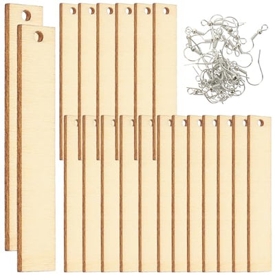 Sewroro Blank Wood Earrings Wooden Rectangle Charms Unfinished Wooden Earring Set for Jewelry Earring Making