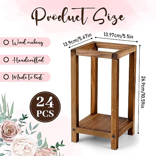 Soaoo 24 Pcs Wooden Candle Lantern Wedding Centerpiece for Table Rustic Wood Lantern Candle Holder Farmhouse Candle Lantern for Christmas Soaoo