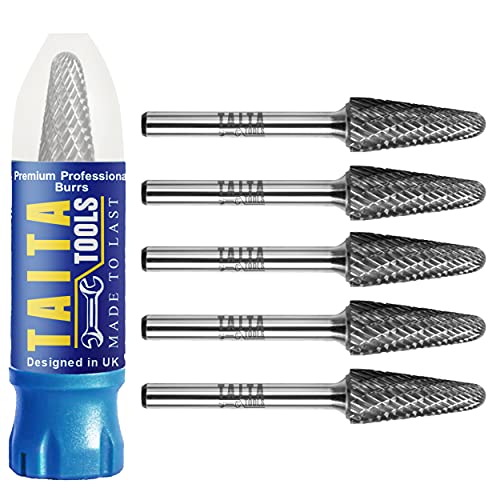 Carbide Burr 1/4" Shank, SL-4 Tungsten Double Cut Rotary Die Grinder Bits - Cutting Burrs for Milwaukee, Dewalt and Makita Die Grinder Accessories - TaitaTools