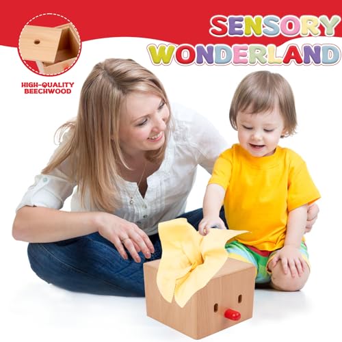 Adena Montessori Baby Full Wood Tissue Box Infant Toys for 6-12 Months Baby Adena Montessori