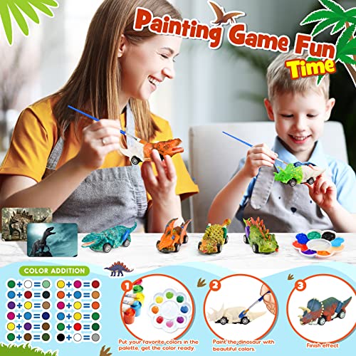 faentwc Dinosaur Toys for Kids 3-12 Year Old 2 in 1 Dinosaurs Painting Kits and Pull Back Cars Toy for Boys 5-7 Arts and Crafts Set for Girl DIY faentwc