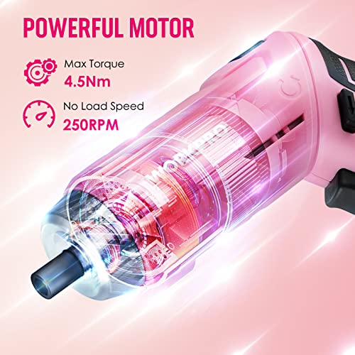 WORKPRO 75-Piece Pink Tools Set, 3.7V Rotatable Cordless Screwdriver and Household Tool Kit, Basic Tool Set with 13'' Portable Steel Tool Box for WORKPRO