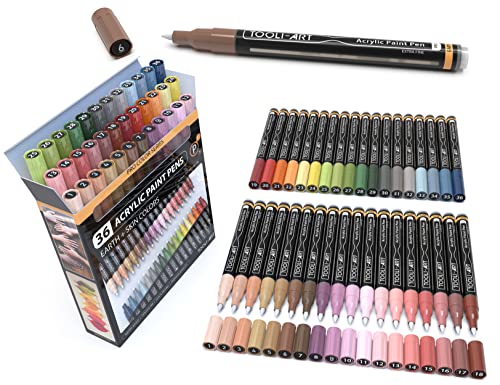 36 Acrylic Paint Pens Skin and Natural Earth Tone Marker Set For Rock Painting, Canvas, Mugs, Glass, Plastic, Wood, Metal, Fabric, Scrapbooking, Most TOOLI-ART